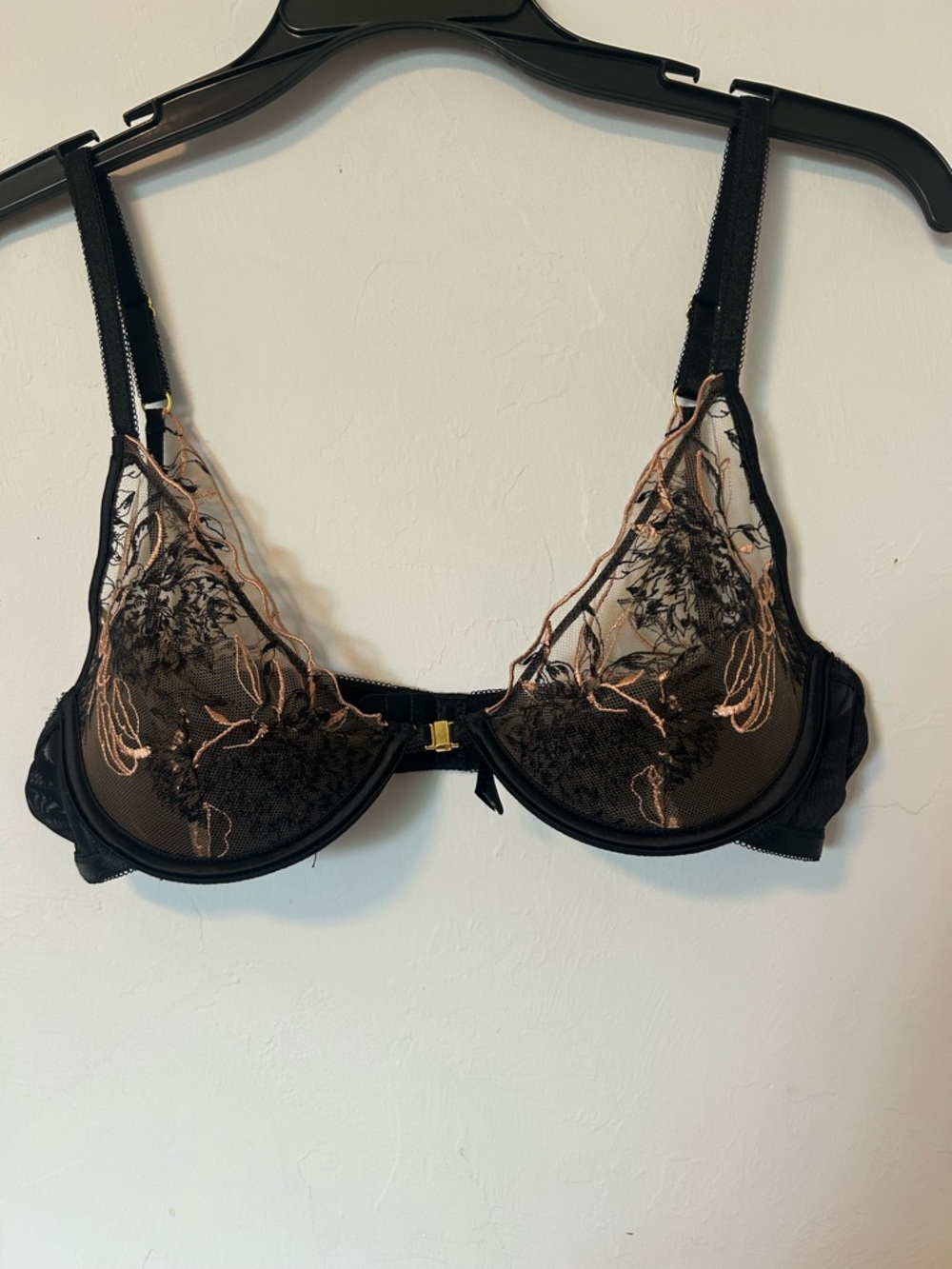 Sheer Black Embroidered Underwire Bra